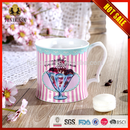 Color Glaze tea mug fine bone china mug and printed